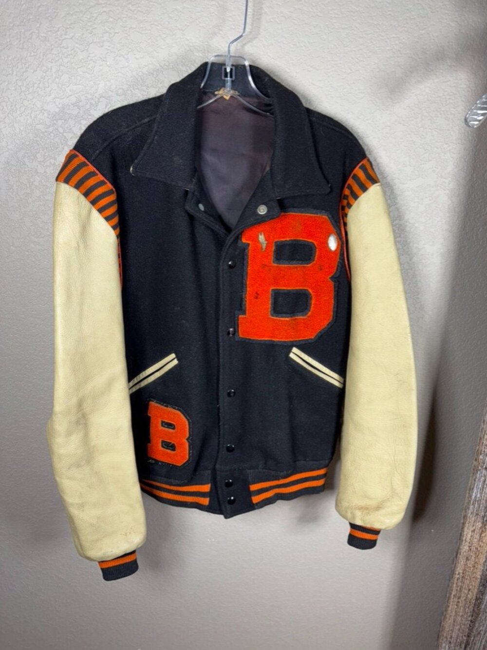 Vintage Letterman’s Jacket with Leather Sleeves